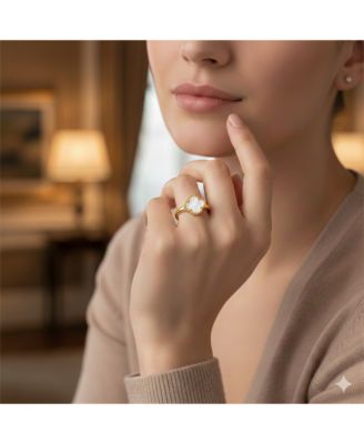 Sterling Silver, Mother of Pearl Clover, Beaded Outline Ring - Gold Plated