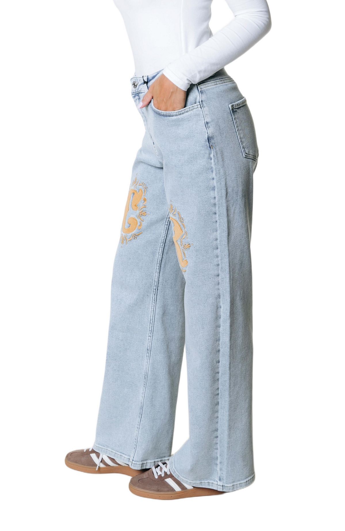 Colourful Rebel Women's Gaias CR Logo High Rise Straight Leg Denim Pants view 3 — MAYCSS fashion products