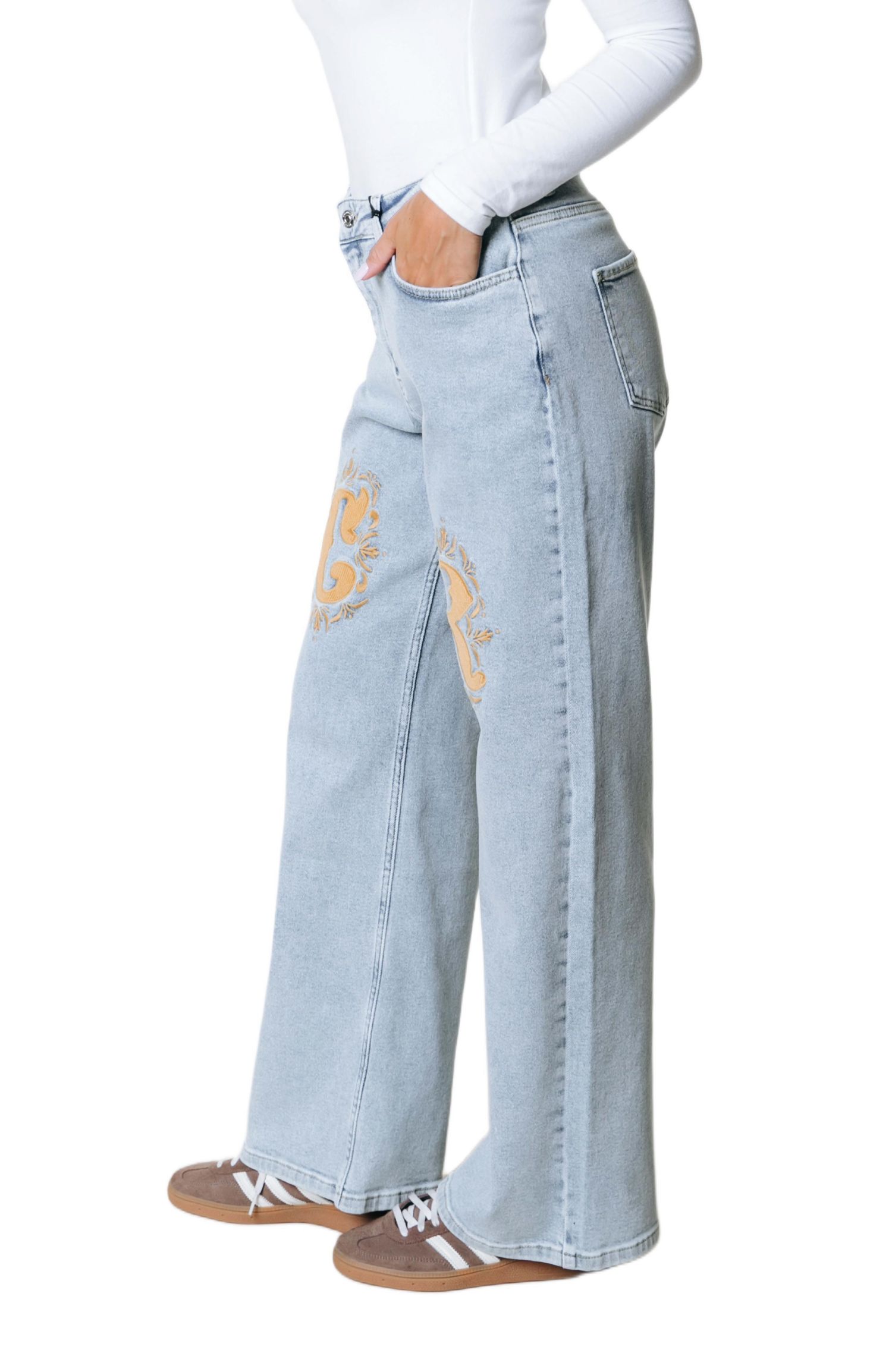 Women's Gaias CR Logo High Rise Straight Leg Denim Pants