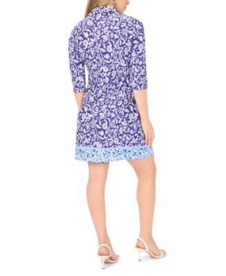 Petite Printed Collared Neck Shift Dress