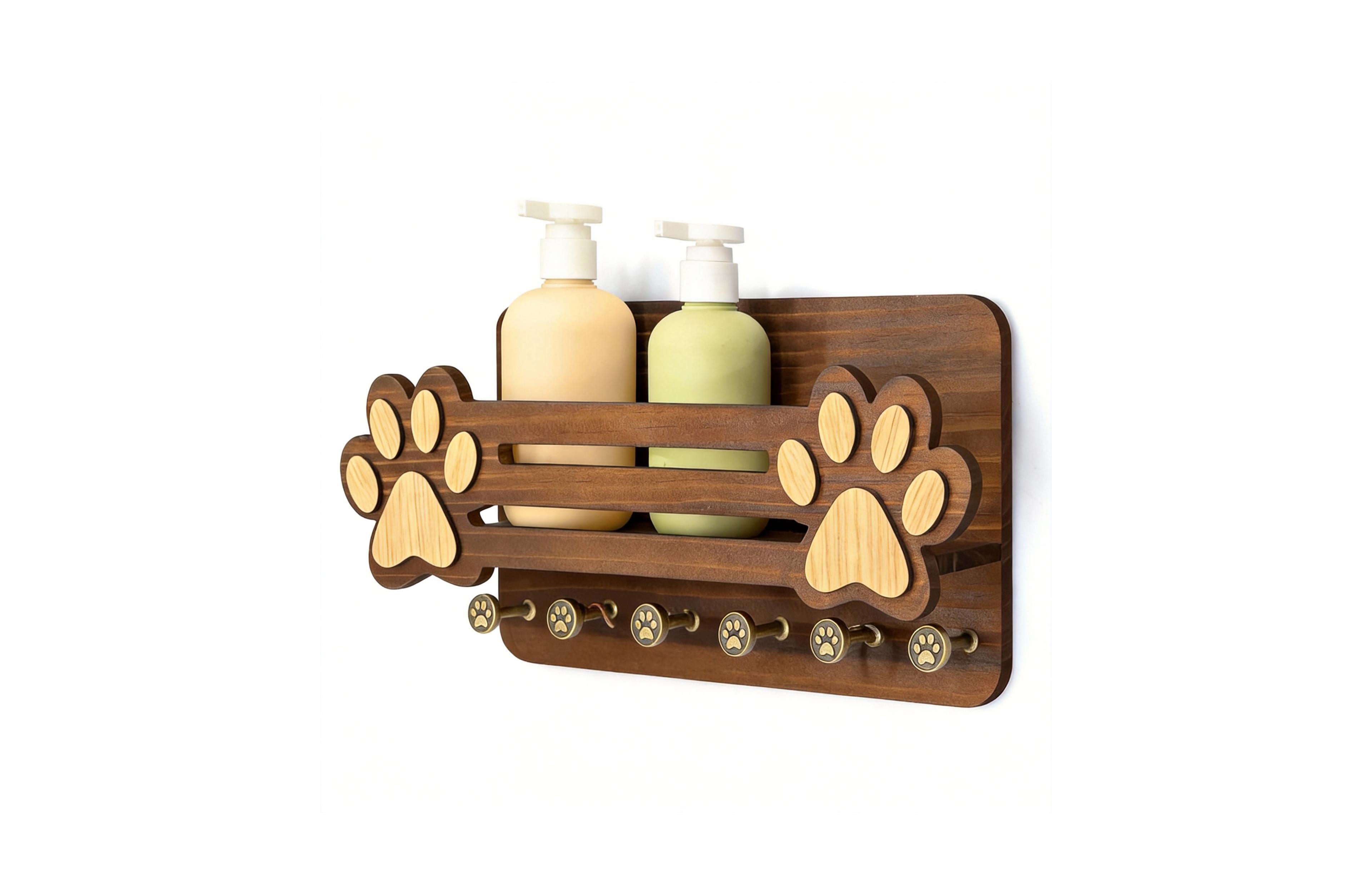 Yigii Cute Dog Paw Wall Organizer with Shelf & Hooks for Leashes and Accessories