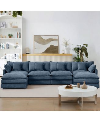 Modular Sectional Sofa, 130.7" U Shaped Couch Set, 4-Seater Comfy Cloud Couches, Blue