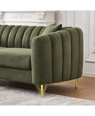 63" Chenille Loveseat Sofa, Luxury Tufted Couch with Gold Metal Legs