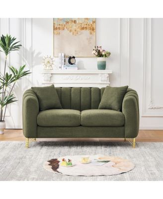 63" Chenille Loveseat Sofa, Luxury Tufted Couch with Gold Metal Legs