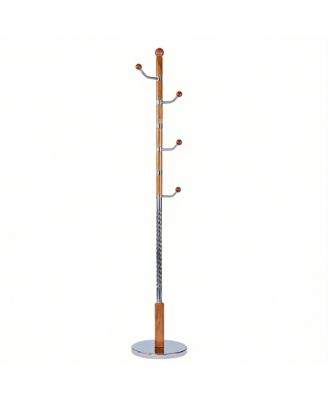 Freestanding coat rack with stable round base, adjustable height tree stand, (solid metal hooks)