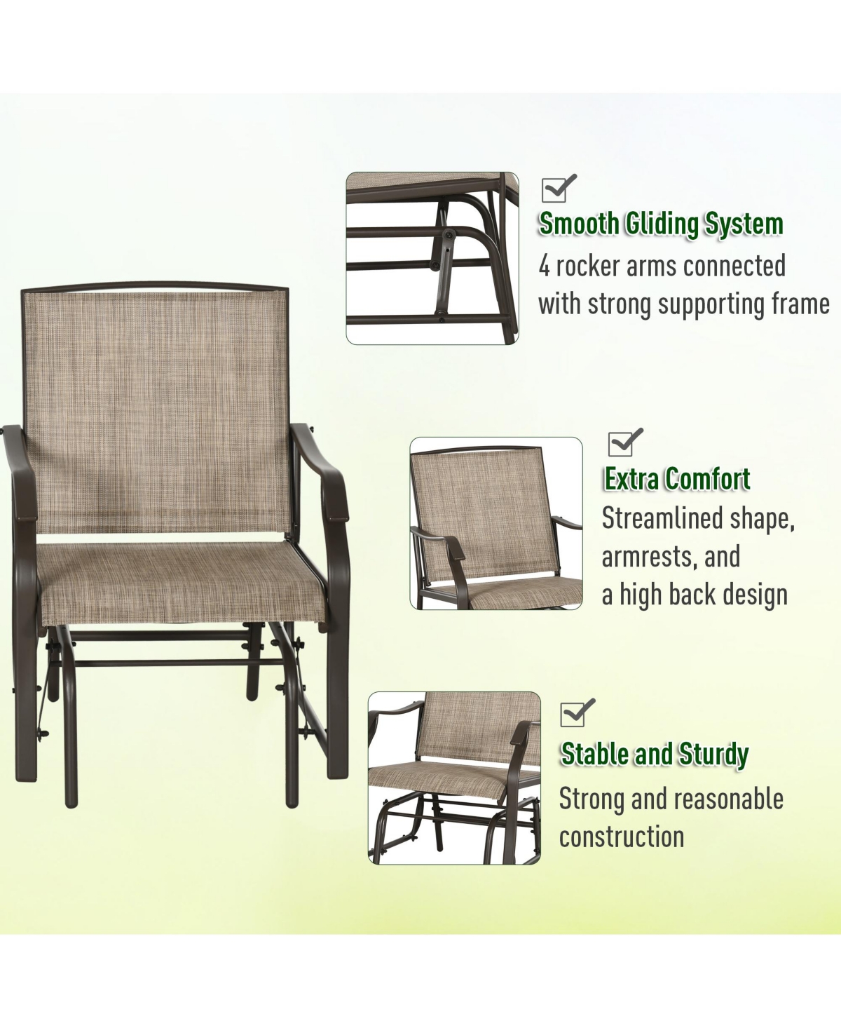 Flynama 3 Piece Outdoor Glider Chair with Coffee Table Bistro Set, 2 Patio Rocking Swing Chairs with Breathable Sling Fabric