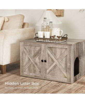 Litter Box Enclosure Cabinet with Divider, Barn-Style Doors, Hidden Cat Washroom Furniture, Indoor Use