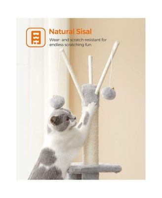 46.5-Inch Cat Tree with Cat Cave, 2-in-1 Scratching Ramp, Removable Toy Sticks, Anti-Tip Kit