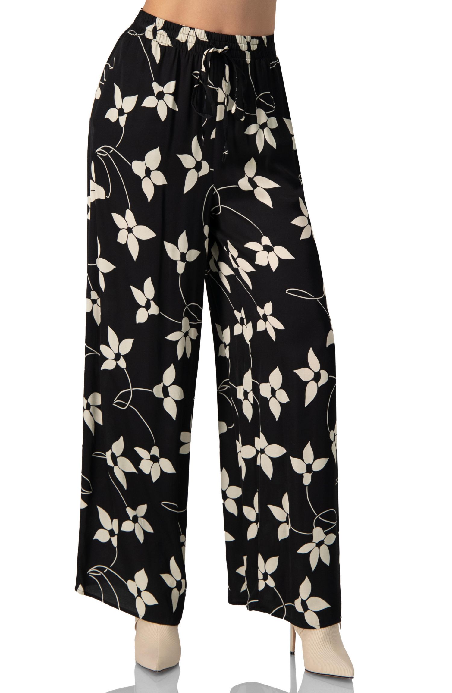 Women's Wide-Leg Floral Print Pants with Pockets