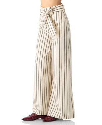 Women's Striped Bow-Belted Wide-Leg Trousers