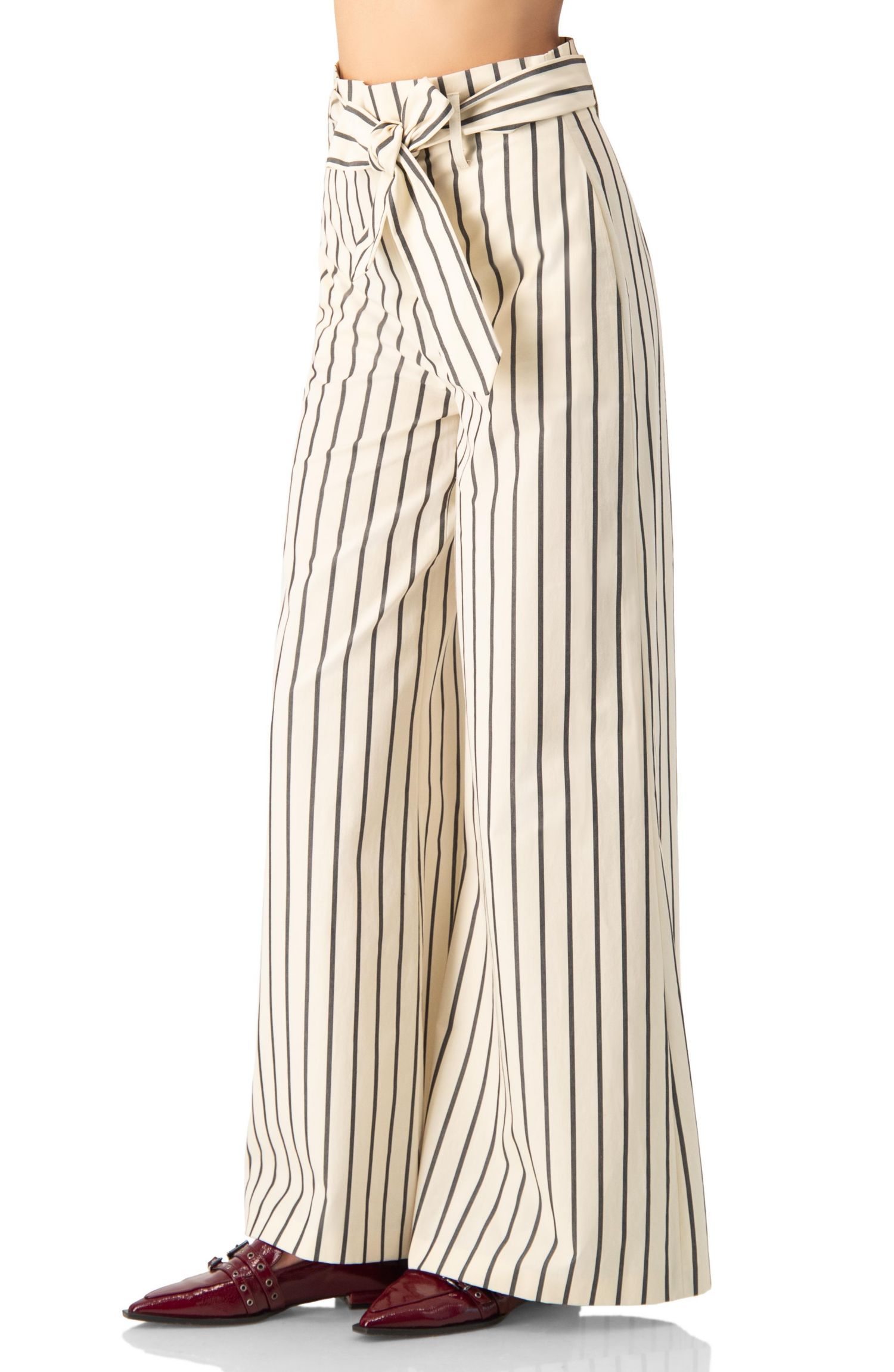Women's Striped Bow-Belted Wide-Leg Trousers