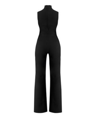 Women's High-Neck Jumpsuit with See-Though Neckline