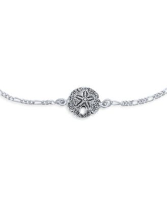 Nautical Beach Sand Dollar Charm Anklet Ankle Bracelet .925 Sterling Silver Adjustable 9 - 10 Inch