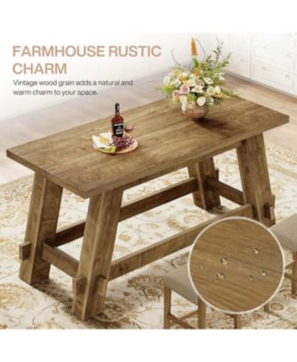 63" Counter Height Bar Table with Footrest, Rectangular Tall High Top Pub Table, Industrial Home Bar Unit, Rustic Brown