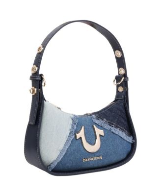 Frayed Denim Horseshoe Flap Shoulder Bag