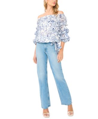 Women's Off-The-Shoulder Bubble-Sleeve Blouse