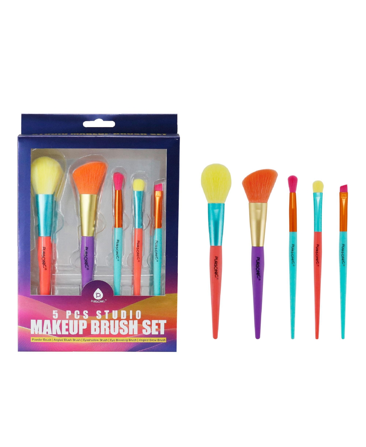 Pursonic Studio Makeup Brush Set (5-Piece) & Silicone Beauty Brush Cleaning Tool