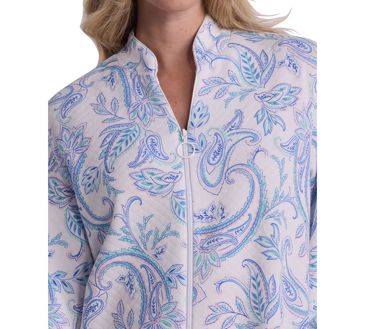 Miss Elaine Women's Printed Zipper Long Sleepwear Robe