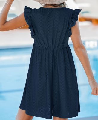 Women's Flutter Sleeve V-Neck Mini Cover-up Beach Dress