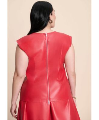 Women's Plus Size Faux Leather Top With Dramatic Neck