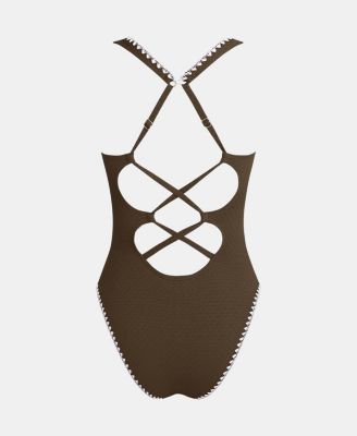 Women's V-Neck High Leg Adjustable Crossback One-Piece Swimsuit