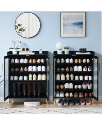 5-Tier Shoe Storage Cabinet with Glass Doors, Adjustable Shelves, Entryway Shoe Organizer for Hallway, Living Room