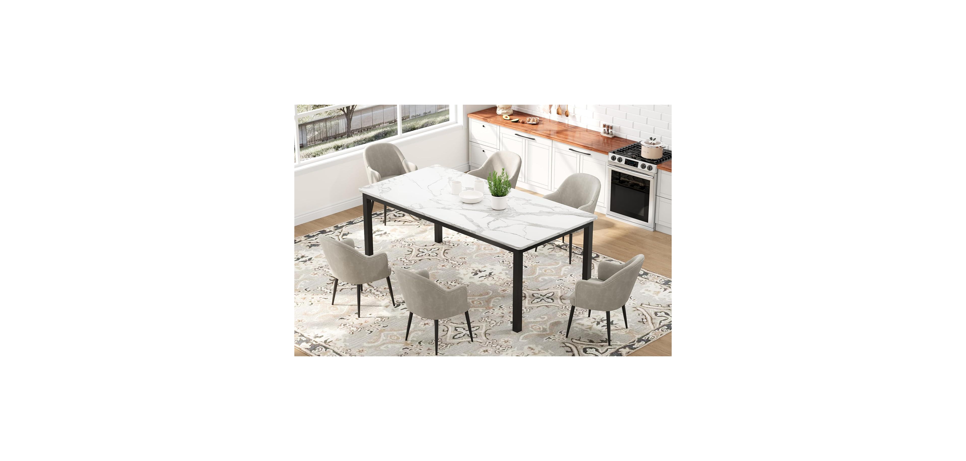 Gaomon Kitchen Table Dining Table for 6 People Farmhouse Wood Kitchen Table Rectangle Furniture