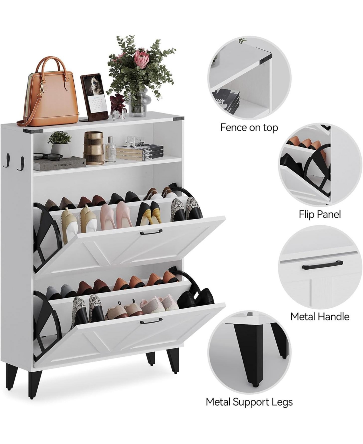 gaomon Shoe Cabinet with 2 Flip Drawers, Farmhouse Narrow Shoe Organizer with Adjustable Shelf.