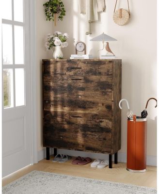 Narrow Shoe Cabinet Storage for Entryway, 3 Drawers, Freestanding Shoe Organizer Wooden,Shoe Rack Storage with 3-Tier Adjustable Shelve