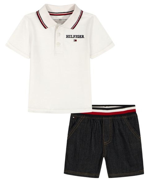 Комплект для мальчика Tommy Hilfiger: футболка-поло и шорты в рубчик, 2 предмета, цвет: Белый / Синий