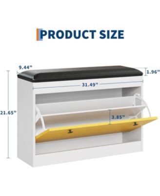 Modern Shoe Storage Bench with Flip Drawer & PU Cushion Seat, Entryway Shoe Cabinet Bench for Hallway Bedroom