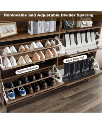 Shoe Storage Cabinet, Farmhouse Shoe Organizer with 4 Flip Drawers and Open Storage Hallway.