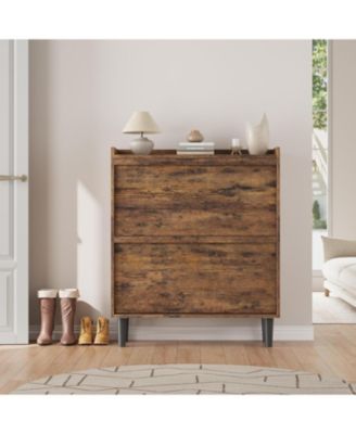 Shoe Cabinet with 2 Flip Drawers, Wooden Shoe Organizer with Adjustable Shelf, Shoe Storage for Entryway,Rustic Brown