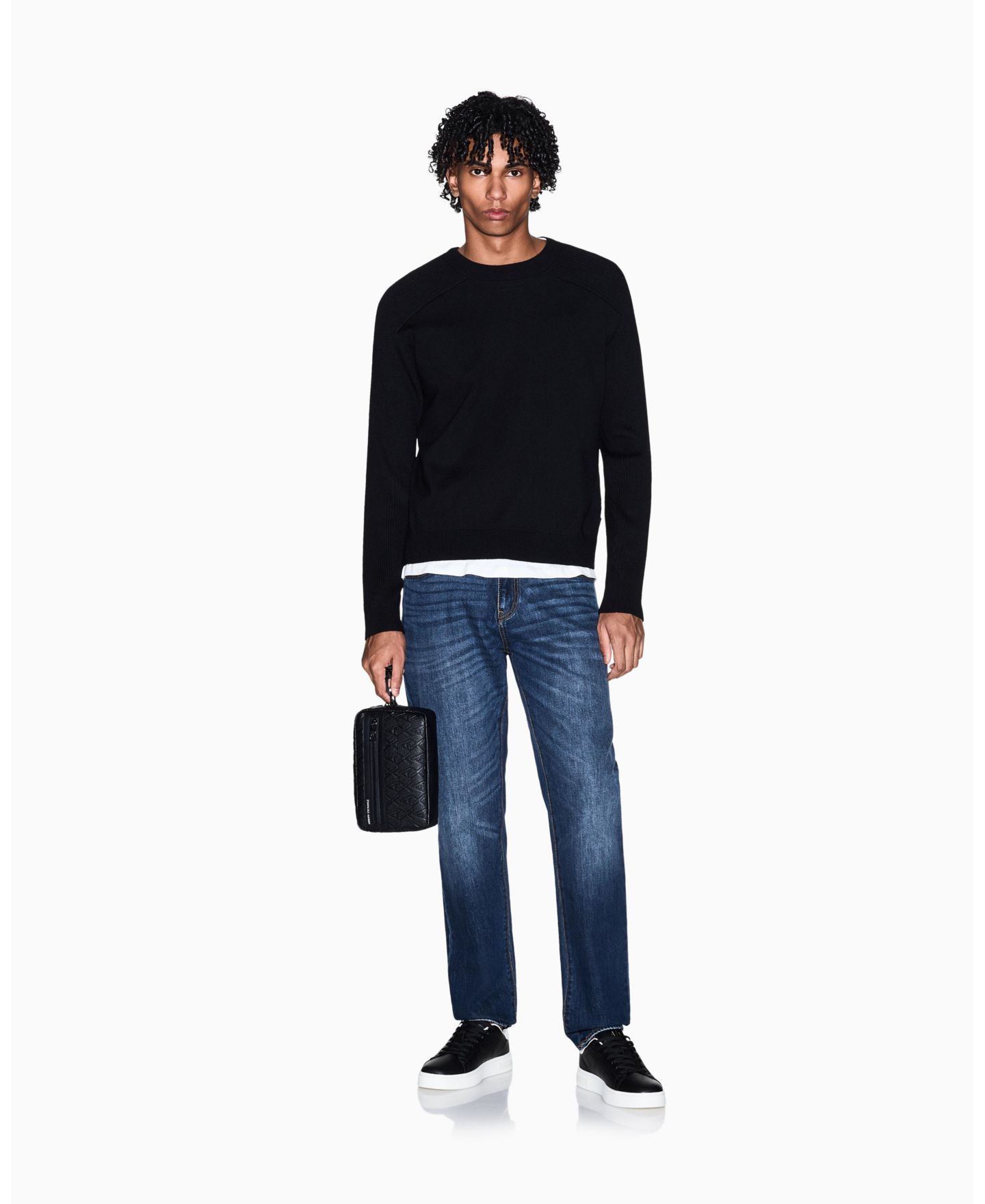 Мужской свитер A|X Armani Exchange Wool Cotton Blend Crew Neck, цвет: Чёрный — фото 2