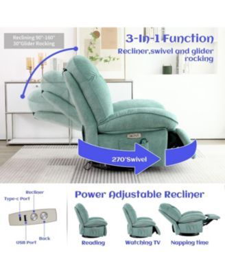 Oversized Swivel Power Recliner Chair, Modern Massage Rocker Recliner Chairs with Heated, USB-C Ports and Side Pocket