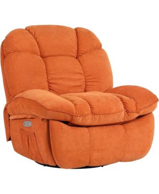 Oversized Swivel Power Recliner Chair, Modern Massage Rocker Recliner Chairs with Heated, USB-C Ports and Side Pocket