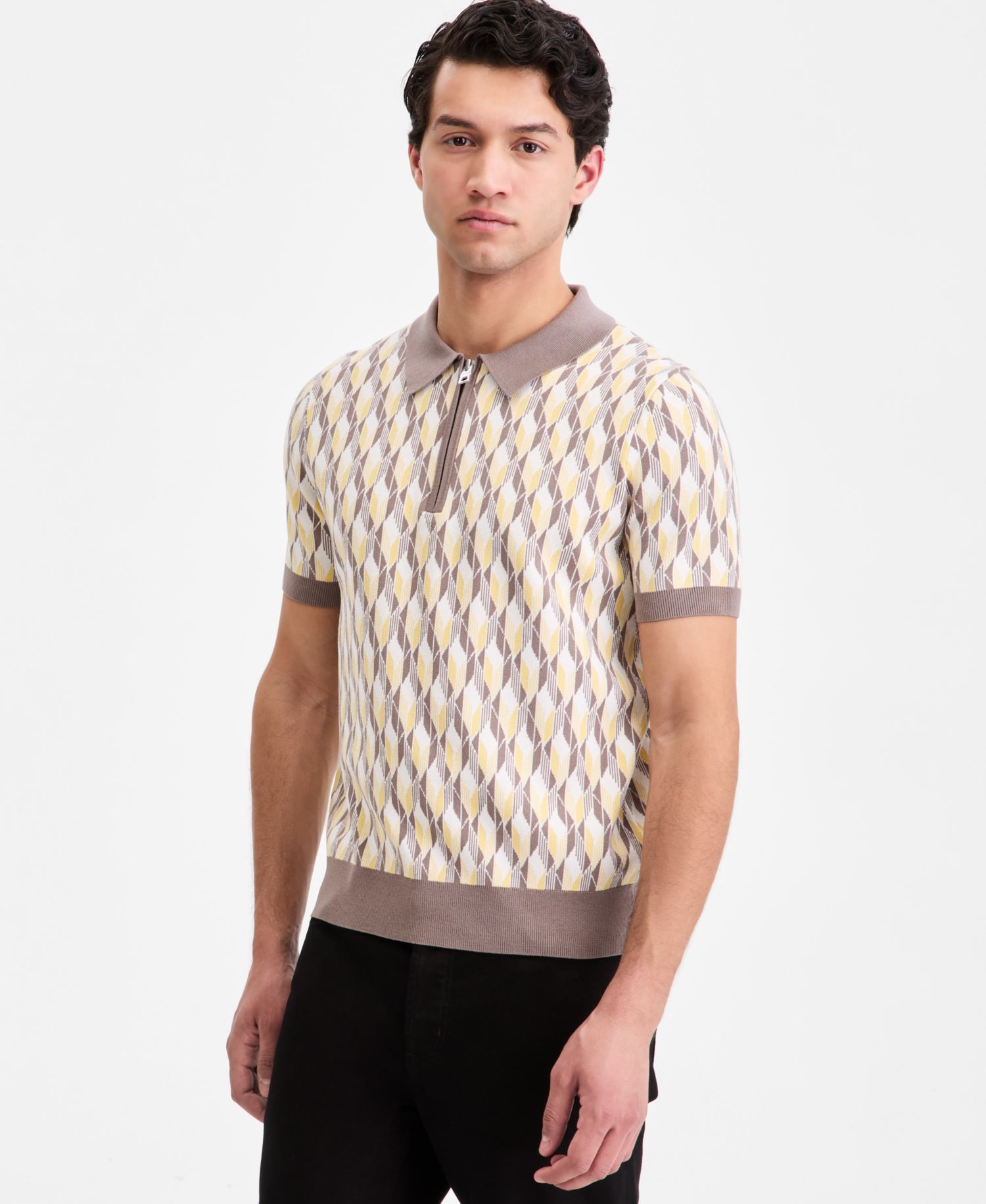 Men's Jacquard Half-Zip Short-Sleeve Polo Shirt