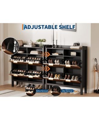 Shoe Cabinet with 4 Flip Drawers, Slim Fluted Freestanding Shoe Storage Organizer with Legs