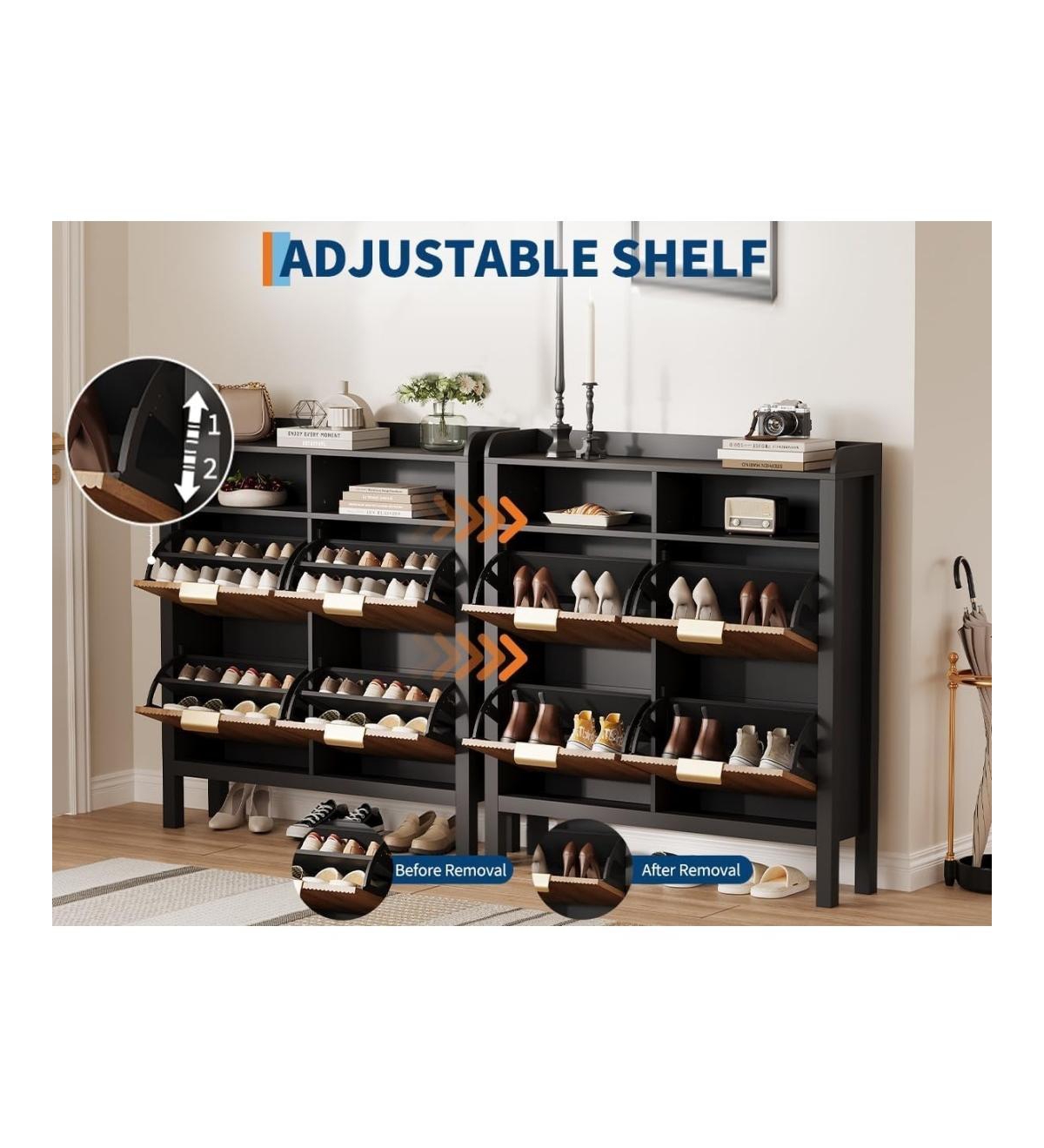 gaomon Shoe Cabinet with 4 Flip Drawers, Slim Fluted Freestanding Shoe Storage Organizer with Legs