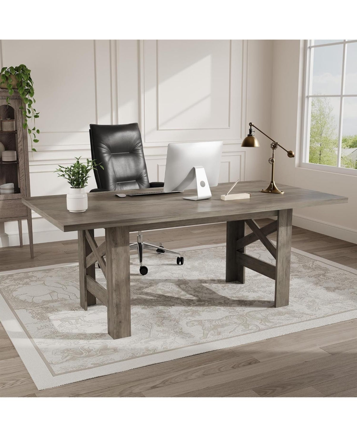 Gaomon Kitchen Table Gray Long Wooden Dining Table for 6-8 for Dining Room, Home Office, Living Room