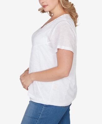 Plus Size Solid Wavy Stripe Short Sleeve Top