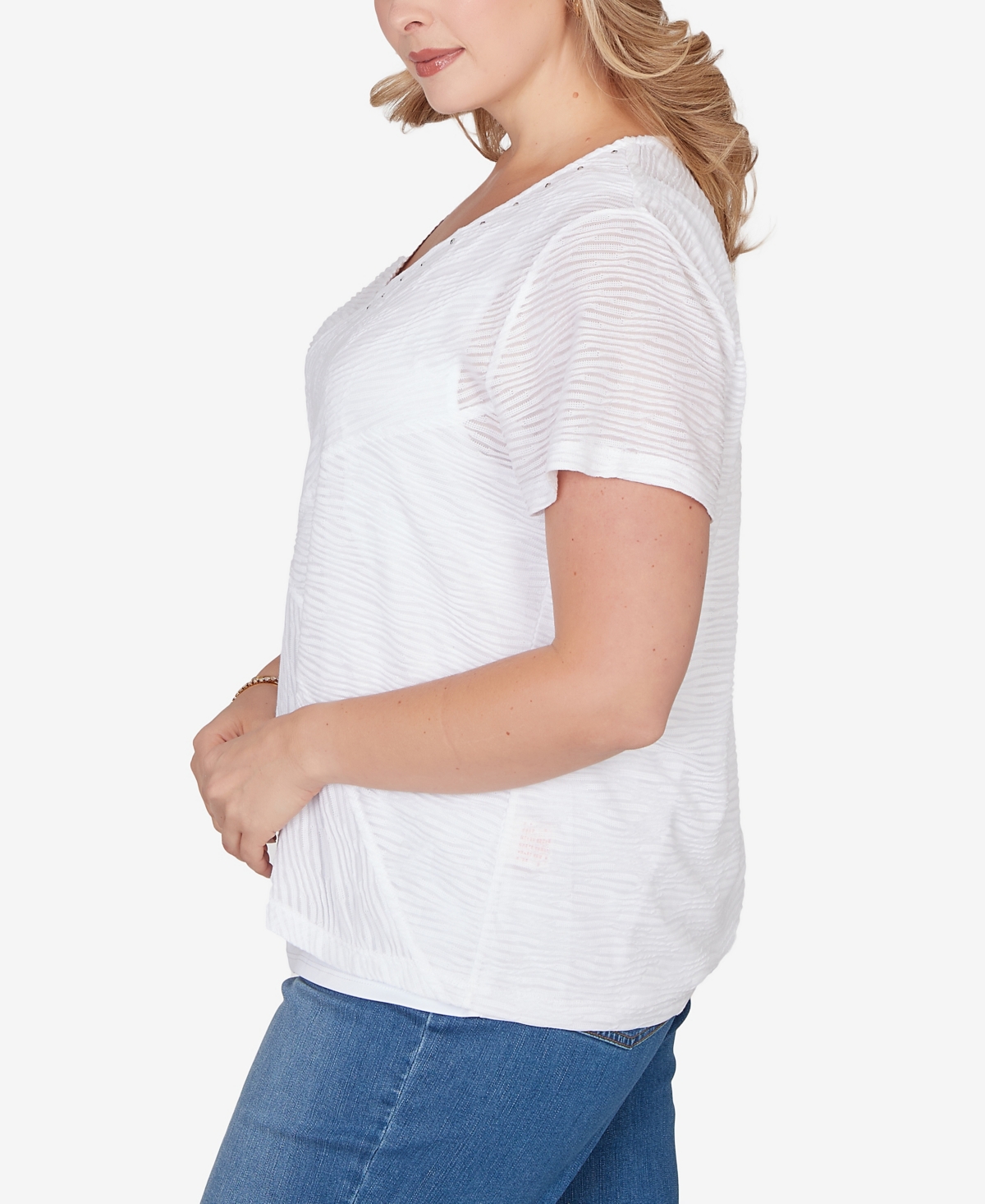 Hearts Of Palm Plus Solid Wavy Stripe Short Sleeve Top