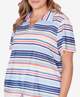 Plus Size Printed Short Sleeve Polo Blouson Top