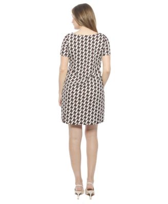 Women's Geometric Short-Sleeve Round Neck Mini Shift Dress