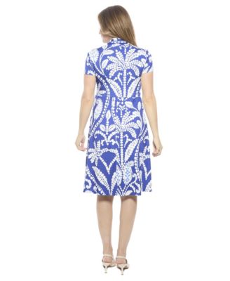 Women's Paisley V-Neck Short Sleeve Faux Wrap Knee Length A-Line Dress