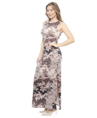 Women's Paisley Sleeveless Side Slit Bodycon A-Line Maxi Dress