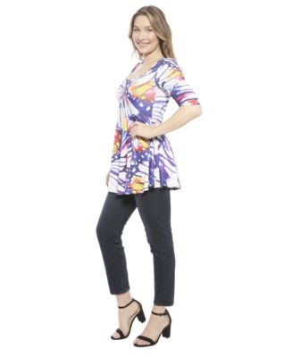 Women's Butterfly Scoop Neck Elbow Sleeve Tunic Top