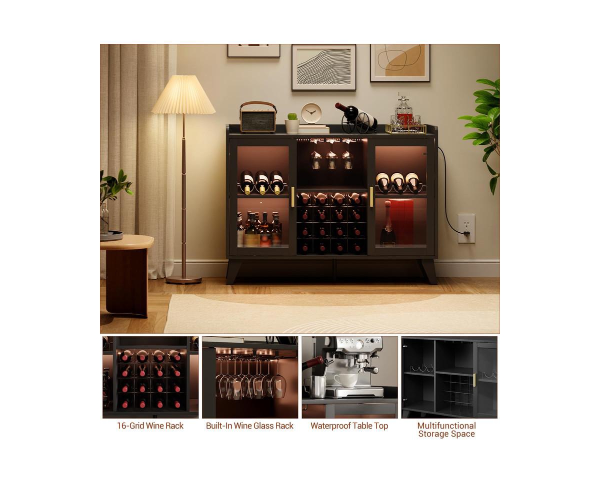 gaomon Bar Cabinet with Led Light, Liquor Cabinet with Racks & Glass Holder