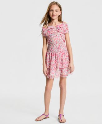 Girls' 7-16 Smocked Bow-Front Dress