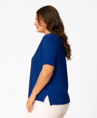 Plus Size Lace Shoulder Boxy Crewneck Top